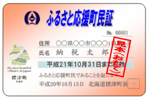 ふるさと応援町民証の表