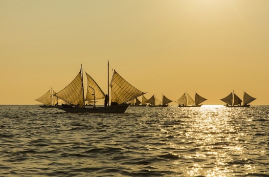 野付湾の打瀬網漁の写真